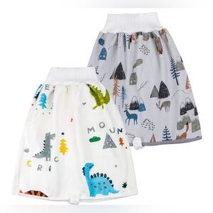Kids Dinosaur Print Skirts - White and Gray